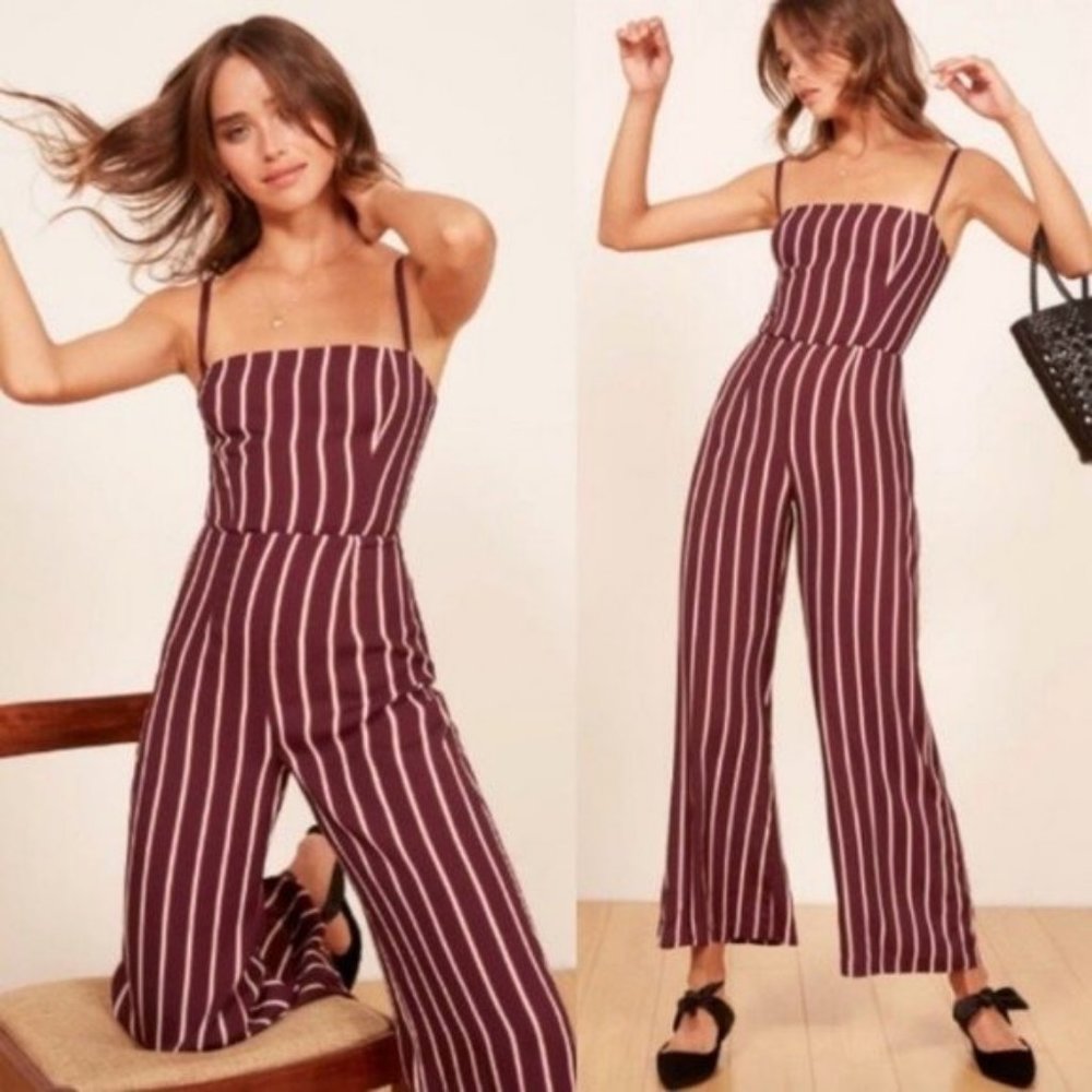 Reformation Guatemala Stripe Jumpsuit in Kismet Size 2 Merlot/Burgundy Red
